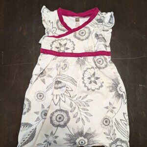 Tea Collection 18-24M Floral Dress Faux Wrap Gray/White Magenta Trim Flutter Sle